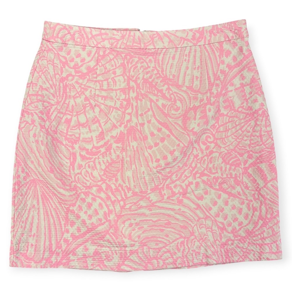 Lilly Pulitzer Skirt Womens 4 Pink Beige Seashell Cotton Coastal Preppy Resort